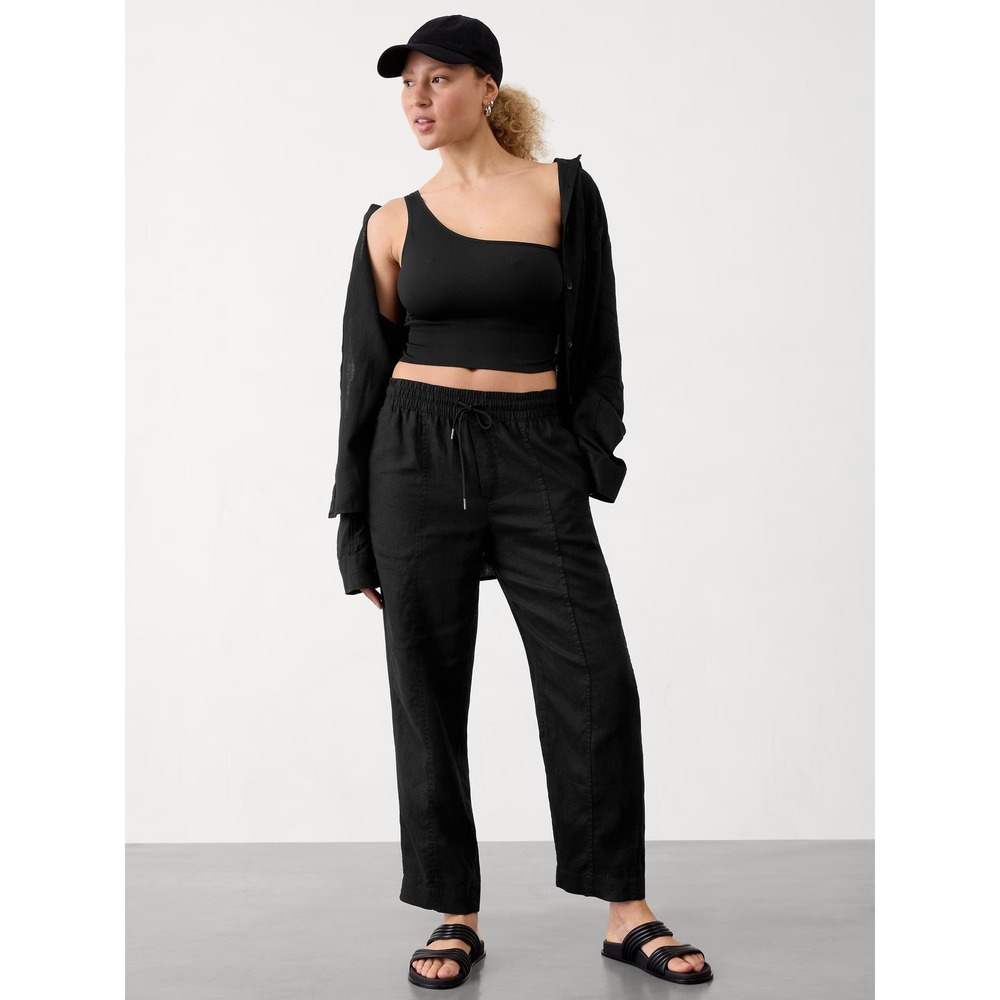 Athleta Retreat Linen Ankle Pants Black Plus Size 2X Relaxed Minimalist Travel